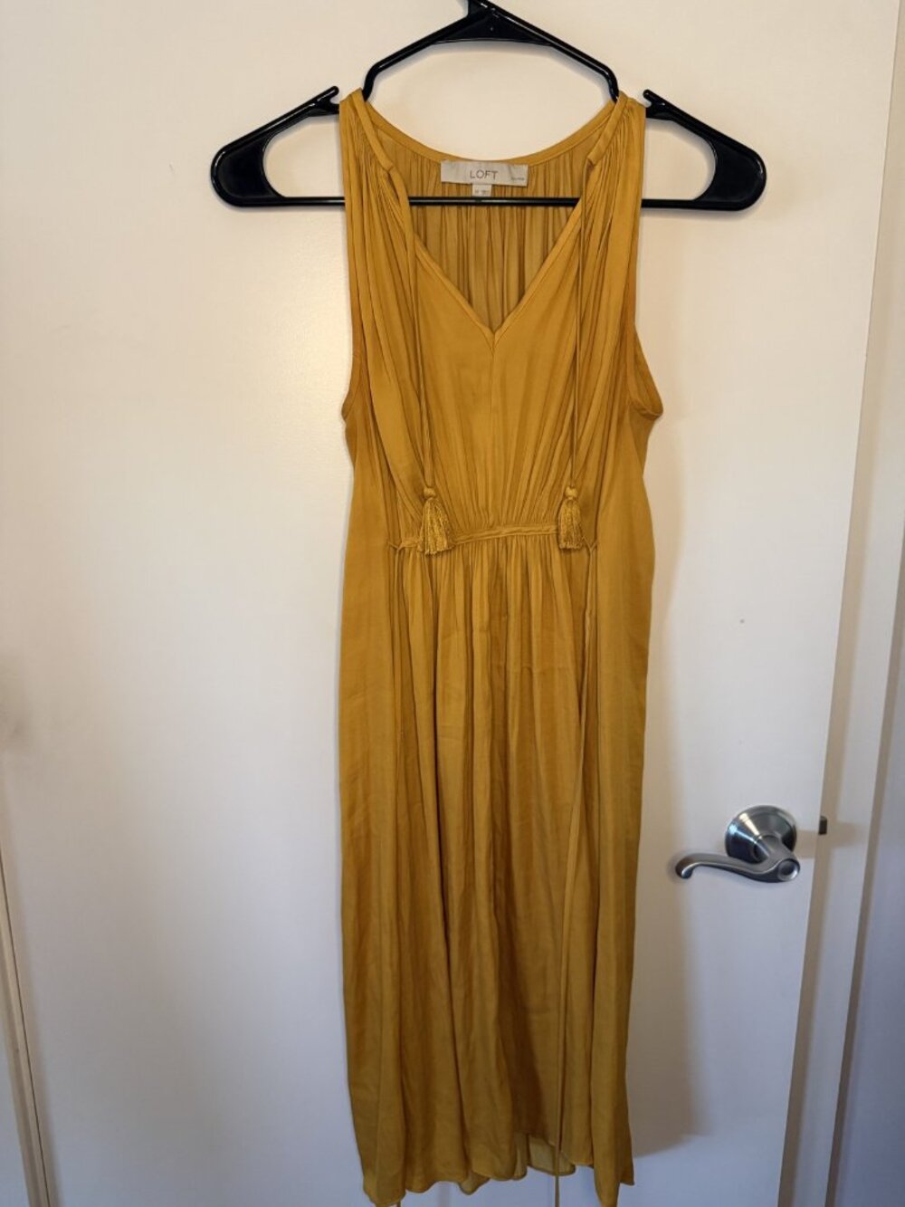 Mustard V-Neck Tie Waist Sleeveless Midi Dress